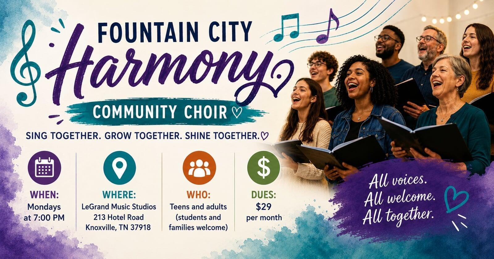 Join Fountain City Harmony – Community Choir at LeGrand Music Studios!